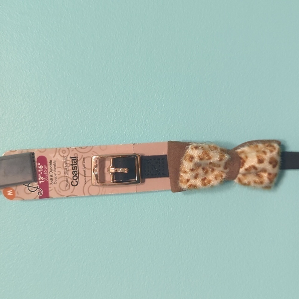 Dog Collar Fuzzy Animal Print Bow 13" - 16" New